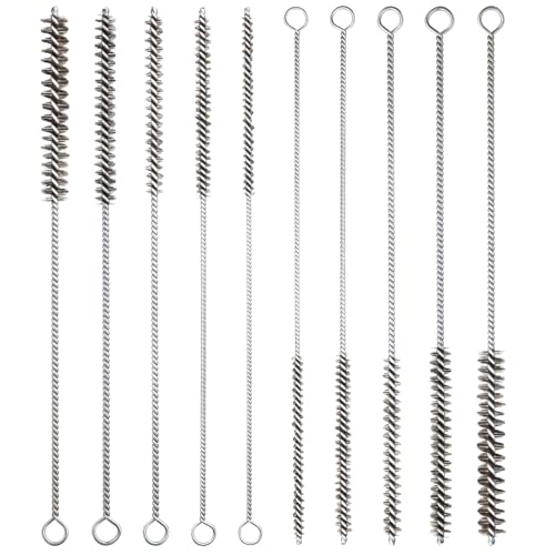 10 Pcs Wire Tube Brushes Bulk for Cleaning Pipe Tube Brass Stainless Steel Round Wire Brush for Auto Parts Christmas, Bottles, Tubes, 5 Sizes (Silver) - color: Silver