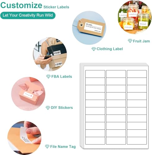 MFLABEL Address Label, 1" x2-5/8 Mailing Sticker, 30-UP White Shipping Labels for Inkjet or Laser Printer, 30000 Sticker Labels (1000 Sheets), 30 Label per Sheet - size: 1" x 2-5/8" (30-up), style: 1000 Sheets