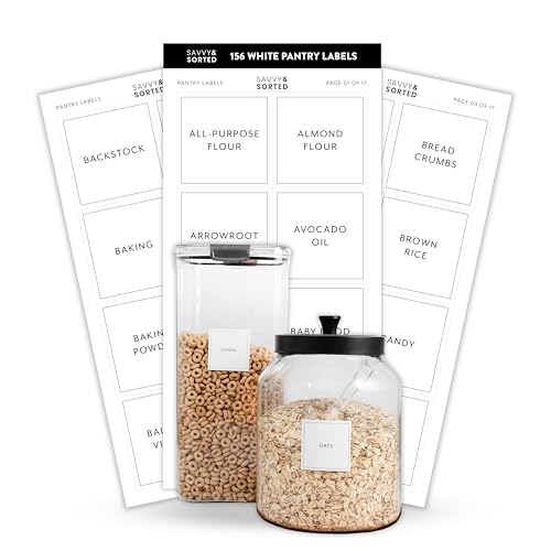 Pantry Labels for Food Containers, 156 Preprinted Kitchen Labels for Storage Bins and Glass Jars, Waterproof Removable Organizing Stickers for Food and Pantry Essentials - style: Modern White Pantry Labels