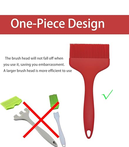 2 Pcs Of Large Silicone Basting Brushes One-Piece Design Pastry Brush Spread Oil Butter Sauce Marinade For Grill BBQ Baking Heat Resistant Kitchen Cooking Dishwasher Safe (Red And Gray) - color: Red and Gray