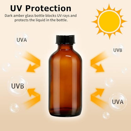 35 Pack 4 oz Amber Glass Boston Round Bottles with Phenolic Polycone Caps – Airtight, Leak-Proof Bottles for Vanilla Extract, Kombucha Brewing, Essential Oils, and Homemade Solutions - size: 4 ounces