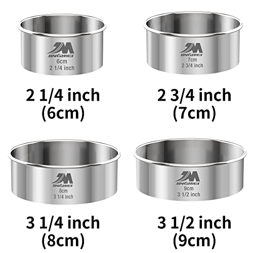 M JNGMEI 4 Pieces Stainless Steel Cookie Cutter Set 2.25inch, 2.75inch, 3.25inch,3.5inch Biscuit Plain Edge Round Cutters Sizes Shape Molds GIFT PACKAGE - style: 4pcs(2.25-3.5in )