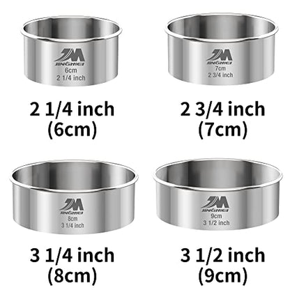 M JNGMEI 4 Pieces Stainless Steel Cookie Cutter Set 2.25inch, 2.75inch, 3.25inch,3.5inch Biscuit Plain Edge Round Cutters Sizes Shape Molds GIFT PACKAGE - style: 4pcs(2.25-3.5in )