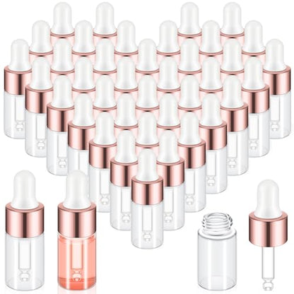 Didaey 100 Pcs 1/2/3/5/10/15 ml Mini Glass Oil Dropper Bottle Bulk, Clear Essential Small Empty Bottles Sample Containers Perfume Liquid Vials with Cap for Traveling (3 ml,Rose Gold) - color: Rose Gold, size: 3 ml