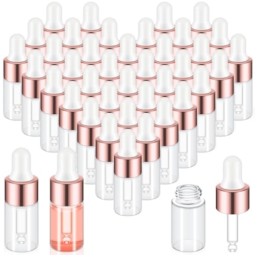 Didaey 200 Pcs 1/2/3/5/10/15 ml Mini Glass Oil Dropper Bottle Bulk, Clear Essential Small Empty Bottles Sample Containers Perfume Liquid Vials with Cap for Traveling (3 ml,Rose Gold) - color: Rose Gold, size: 3 ml