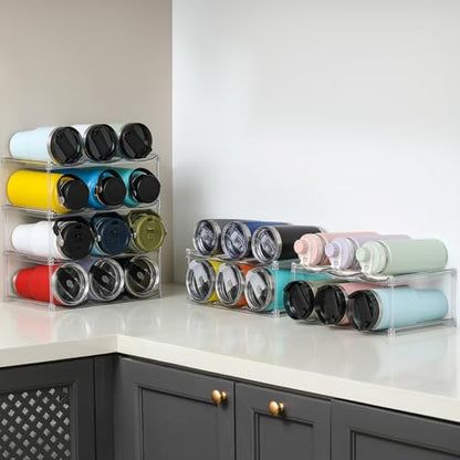 LARGER Compartment - Stackable Water Bottle Organizer Holder - for Stanley & Others' Large Tumbler - Clear Wine Rack, Cup Bottle Holder for Cabinet Home Countertop Fridge Pantry Shelf, 4 Tier Hold 12 - size: 4 Tier - Hold 12