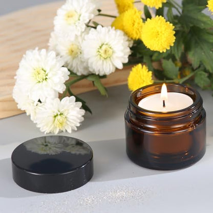 OverNews 2oz Amber Glass Jar Travel Size, 45PCS Empty Cosmetic Lotion Container with Black Lid & Spatula, Small Mini Jar for Beauty (Amber) - color: HAmber, size: 45