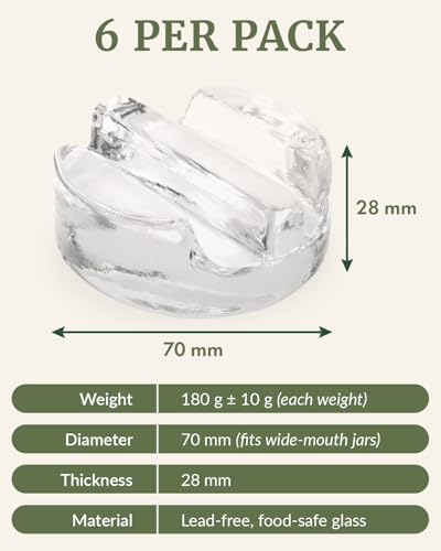 Elementi Fermentation Weight Set of 6 - Fermenting & Canning Weights for Wide Mouth Mason Jars - Highly Durable Soda-Lime Glass - Perfect for Home Pickling, Sauerkraut, Kimchi & More - style: Set of 6 Weights