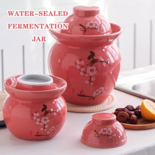 Thickened Ceramic Kimchi Jar, Water Seal Fermentation Tank, Chinese Plum Blossom Pattern Storage Container, Pickled Cucumbers, Sauerkraut(1.5kg/52.9oz) - size: 1.5kg/52.9oz