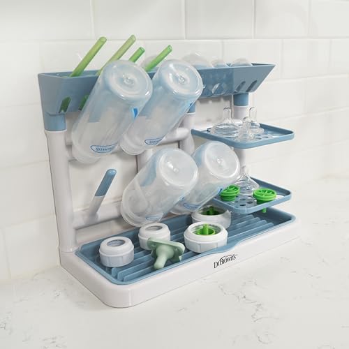 Dr. Brown's Drying Tower, Stand-Up Drying Rack, Countertop Baby Bottle Drying with Organized Storage for Baby Essentials, Space Saving Vertical Rack, Blue/White - style: Blue/White Rack
