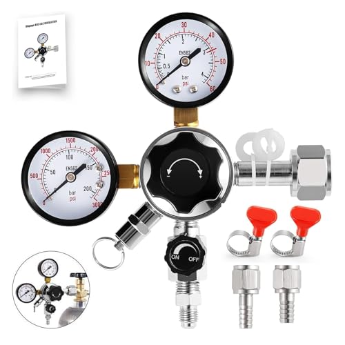 CGA-320 Kegerator Regulator, Dual Gauge Co2 Regulator for Kegerator Co2 Regulator Beer Tap for Keg with 1/4'' & 5/16'' Quick Disconnect Barb Connectors & Safety Relief Valve for Co2 Cylinder Tank - size: One Output - Threded Fitting
