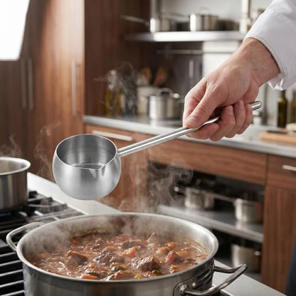 Kitchen Stainless Steel Soup Ladle - 10.6” Heat-Long Handle Oil Dipping Spoon for Soups Stews & Sauces Heat-Resistant Rust-Proof (280ml) - color: Silver