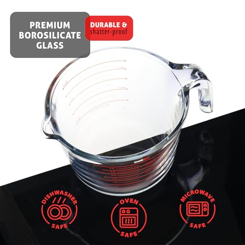 Eatex Glass Measuring Cups Set of 3 - Liquid Measuring Cups, Glass Measuring Cup Set - 1,2,4 Cup Measuring Cup - Dishwasher Oven, Microwave Safe Measure Cups - size: Set of 3