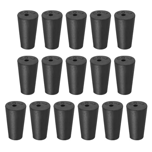 MECCANIXITY Rubber Tapered Plug 10mm to 15mm Solid Test Tubes Bungs Stopper with Hole Black for Lab Home 16 Pieces - size: 10mm-15mm