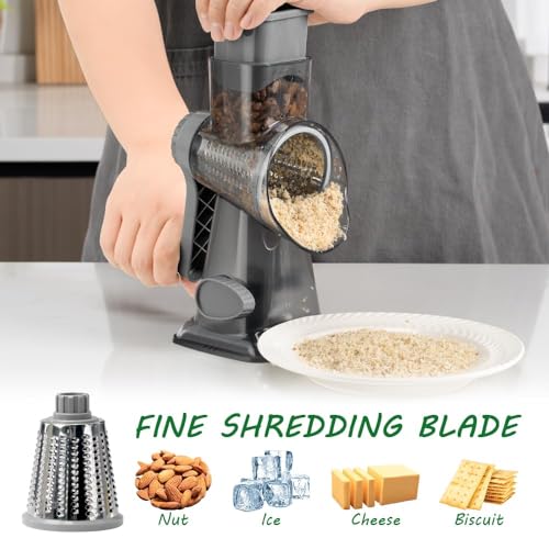 3 in 1 Manual Vegetable Cutter Machine with Stainless Steel Changeable Blades Rotary Cheese Grater Kitchen Tool Potato Slicer Shredder Nuts Chocolate Chopper (Transparent black)