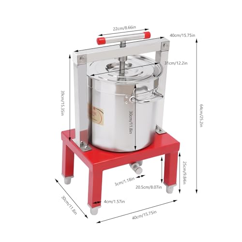 13.25L Manual Fruit and Honey Press, Stainless Steel Manual Beeswax Extractor Large Fruit Honey Presser for Beekeeping Wine Juice