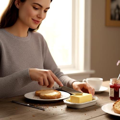 Thinp 2 Pcs Cheese Spreader, Butter Spreader Knives Stainless Steel Cheese Spreaders Knives with Porcelain Handles Multipurpose Sandwich Spreaders for Spreading Jam, Pastry (White & Silver)