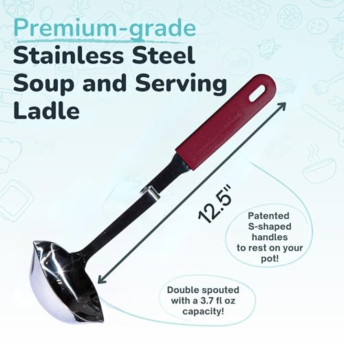 Souper Cubes + Lori Greiner No Mess Stainless Steel Soup Ladle with Silicone Handle - Metal Soup Ladle with No Mess Design That Hooks on Side of Any Pot - Cranberry - color: Cranberry, size: Ladle 1-Pack