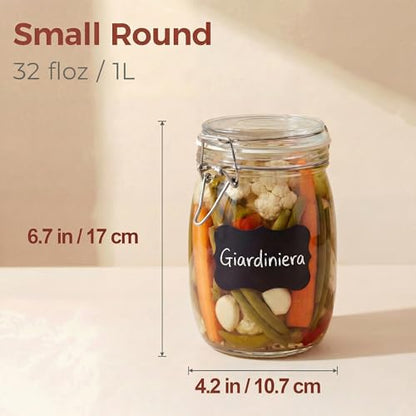 HomArtist 32 oz Wide Mouth Glass Jars with Airtigh Lids, 4 Pack Glass Pickling Jars for Canning, Fermenting, Large Mason Storage Container for Coffee, Flour, Sugar, Pasta - color: 32 floz Set-4Pack