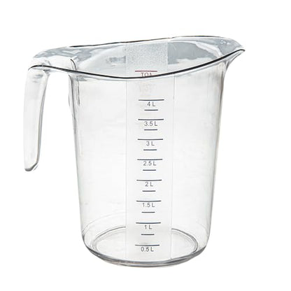 Restaurantware RW Base 4 Quart Measuring Jar 1 Durable Measuring Beaker - Metric And Imperial Units V-Shaped Spout Clear Plastic Measuring Cup Handle With Thumb-Grip Tolerates Up To 248F - color: Clear, size: 9.50" × 7.25" × 9.50"