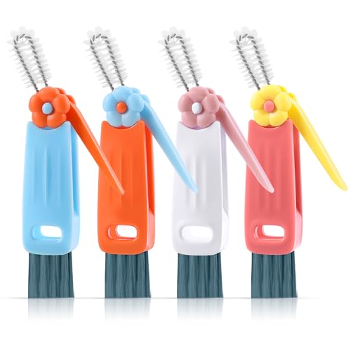 3 in 1 Cup Lid Cleaning Brush, Gap Cleaner Brushs - Home Kitchen Multifunctional Bottle Cleaning Brush Set, Portable Travel Bottle Lid Cleaner Tools, 4 PCS - color: Red Pink Blue Orange