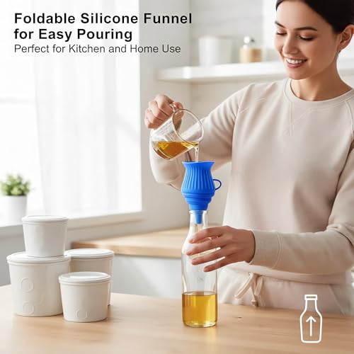 Li&Zhao Kitchen Funnels - 2 PCS Funnels for Kitchen Use Filling Bottles Foldable Silicone Collapsible Funnel Set Oil Funnel Bottle Liquid Transfer Kitchen Gadgets Accessories (Blue)