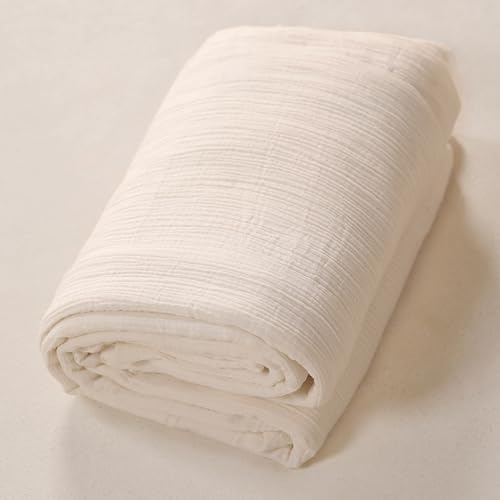 THE ART BOX Double Gauze Cotton Fabric by The Yard - 100% Cotton Muslin Fabric for DIY Craft & Sewing Material Like Dress, Towel, Bedding Sets, Cheesecloth, Boho Table Runner Fabric (White, 1 Yard) - size: 1 yard pre cut