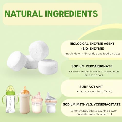 ICUIRE 150 PCS Baby Bottle Washer Detergent Tablets Compatible with Momcozy, Baby Brezza, GROWNSY for All Brands Baby Bottle Washers, Baby-Safe Bottle Washer Tablets Remove Residue Milk Film and Odors