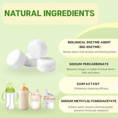 ICUIRE 150 PCS Baby Bottle Washer Detergent Tablets Compatible with Momcozy, Baby Brezza, GROWNSY for All Brands Baby Bottle Washers, Baby-Safe Bottle Washer Tablets Remove Residue Milk Film and Odors