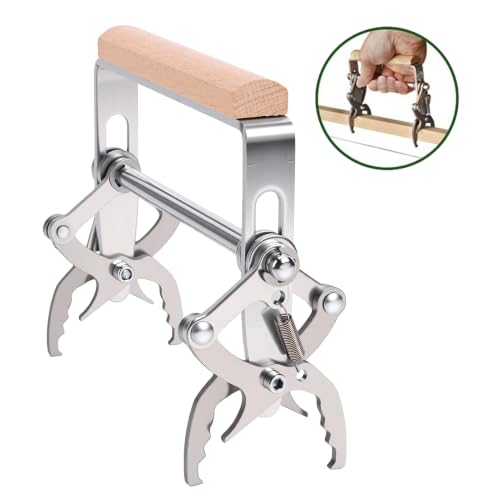 Luocute Beehive Frame Clamp with Beech Wood Handle, Stainless Steel Hives Frame Gripper Lifter Tool for Beekeeping Transfer, Grip Holder Lifter Gripper Tool Equipment Bee Grip