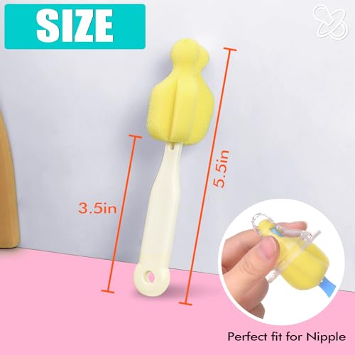 Sponge Bottle Brush 12 PCS Sponge Nipple Brushes Baby Bottle Nipple Cleaning Brush Long Handle Baby Milk Bottle Brush (12PCS) - color: Nipple Brush 12pcs