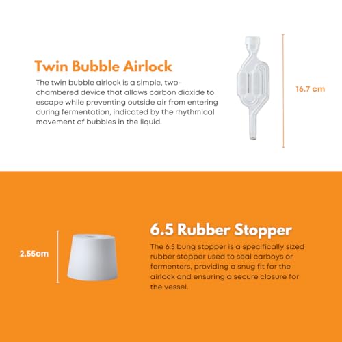 FastRack 1 gal Glass Wine Fermenter, Includes Rubber Stopper and Twin Bubble Airlock, Multicolor (Pack of 2) - color: متعدد الألوان, size: 1 Count (Pack of 2)