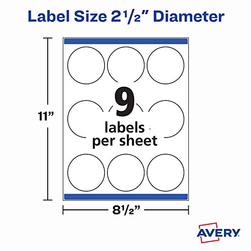 Avery Printable Blank Round Labels, 2.5" Diameter, Matte White, 225 Customizable Labels (22562) - color: Matte White, size: 2.5", style: 225 labels