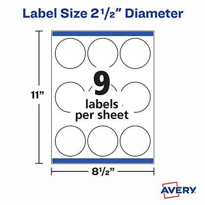 Avery Printable Blank Round Labels, 2.5" Diameter, Matte White, 225 Customizable Labels (22562) - color: Matte White, size: 2.5", style: 225 labels