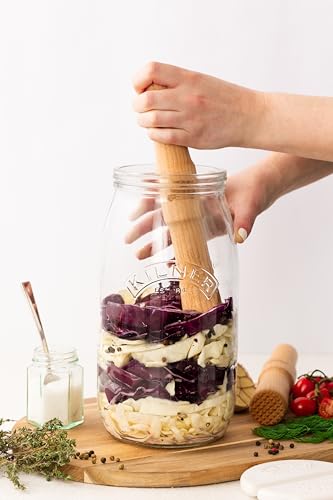 Kilner Fermentation Packer Beech Wood Tool for Preparing Sauerkraut & Kimchi, Textured Mashing Head for 3L & 5L Fermentation Sets with Wide Mouth Jars - size: Fermentation Packer