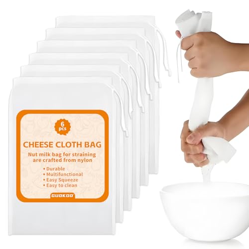 6PCS Cheese Cloth Bag for Straining, 200-Mesh 12 x 8 Inches Nylon Nut Milk Bag, Reusable Food Grade Juicing Bags for Straining Fruit Juice, Yogurt, Nut Milk, Coffee & Cheese - Kitchen Goodies - size: 6 PCS - 12x8 Inch