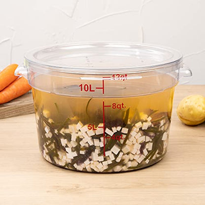 Restaurantware Met Lux 12 Quart Food Storage Containers 10 Round Commercial Storage Containers - Lids Sold Separately With Volume Markers Clear Plastic Food Prep Buckets Space-Saving Storage - size: 12 qt, style: 10 Count