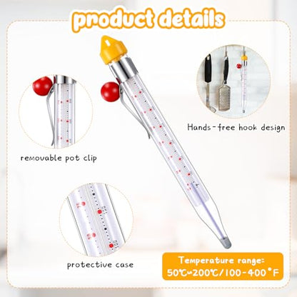 Photect Candy Thermometer with Pot Clip 8" Deep Fry Oil Thermometer for Candy Making Instant Read Cooking Food Thermograph Sugar Syrup Jam Jelly Oil Temperature Kitchen Accessories(Yellow,1 Pcs) - color: Yellow