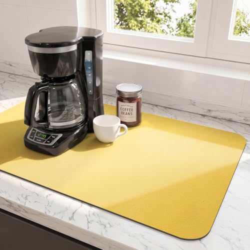 Ecotrim Coffee Mats for Coffee Bar Accessories, Yellow 12" x 19" | Absorbent Stain Hiding PU Leather Surface, Non-Slip Natural Rubber Backing, Quick Dry, For Espresso Machine & coffee station - color: Yellow, size: 19" x 12"