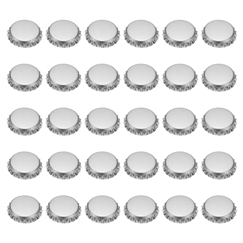 uxcell 60 Pcs Oxygen Absorbing Beer Bottle Caps, 32mm Pry Off Bulk Crown Caps Bottle Toppers for Soda Beer Wine Glass Bottles Home Brewing DIY Pendants or Craft Scrapbooks, Silver - color: Silver