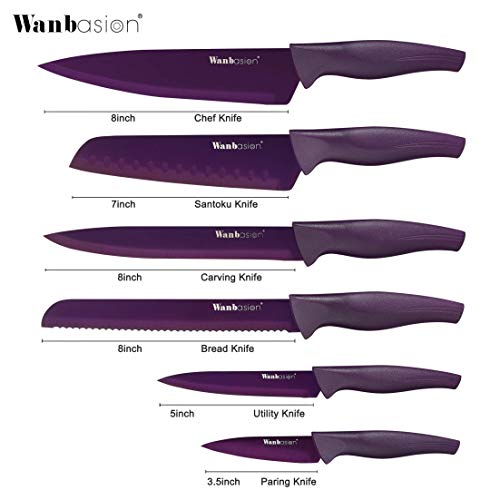 Wanbasion Purple Stainless Steel Knife Set, Sharp Kitchen Knife Set Professional, Kitchen Knife Set Dishwasher Safe with Covers for Cooking - color: Purple