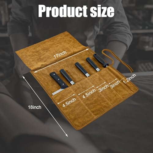 Genuine Leather Knife Roll, Knife Bags for Chefs Professional, Small Chef'S Knife,Knives Holders Protectors with 5 Slots - color: 5 Slots Dark Brown