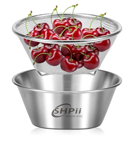 2 Piece Mini 304 Stainless Steel Colander with Mixing Bowl, Kitchen Cooking, Washing Fruits and Vegetables, Back of House Preparation (800ML) - color: Round-800ml