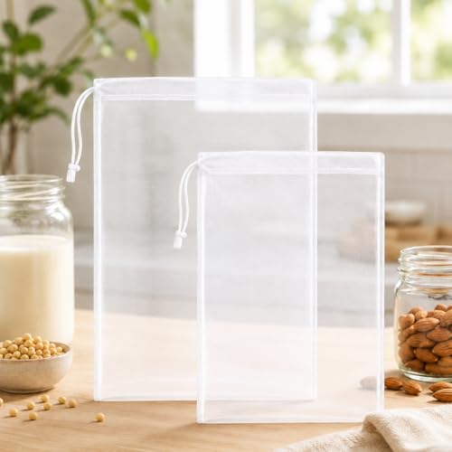 Reusable Nut Milk Bags, Ultra-Fine Mesh, Multiple Sizes, 8 Pack | Ultra-fine reusable filter bags for nut milk, cold brew, yogurt, juice, and cheese making with durable, easy-clean mesh.