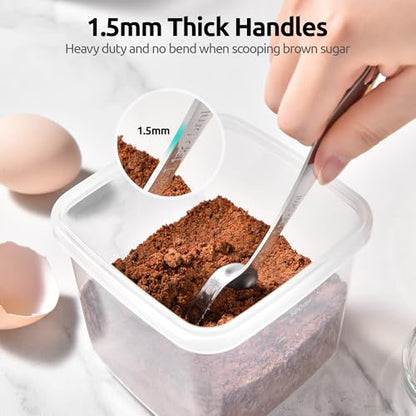 U-Taste Narrow Square Measuring Spoons: 18/8 Stainless Steel Kitchen Measure Teaspoon Tablespoon with Leveler, Polygon Rectangular Metal Jar Scoop for Baking Cooking, Coffee, Spice, Powder (Set of 7) - size: M-6+1 pcs (square)