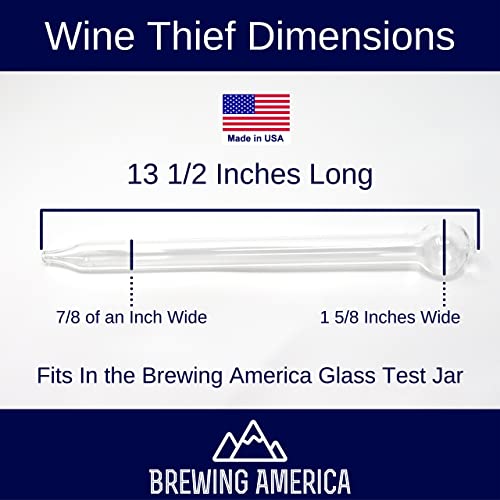 Brewing America Glass Wine Thief for Brewing Wine - Hand Blown Borosilicate 3.3 Long and Narrow for Testing Brew- Made in the USA