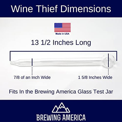 Brewing America Glass Wine Thief for Brewing Wine - Hand Blown Borosilicate 3.3 Long and Narrow for Testing Brew- Made in the USA