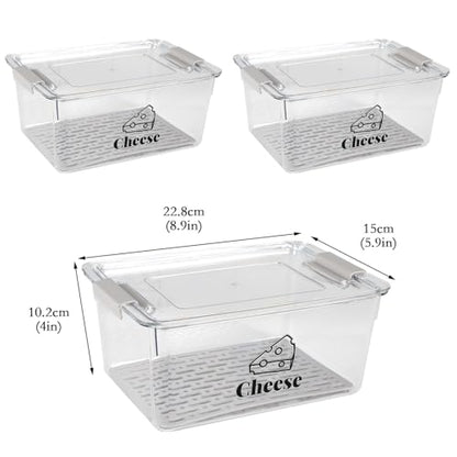 Cheese Holder Food Storage, Airtight Cheese Storage Box with Lid- Non Toxic, Lunch Meat Storage Sandwich Ham Cheeses Salami Sliced Turkey for Refrigerator to Keep Food Fresh,Clear-3Pack