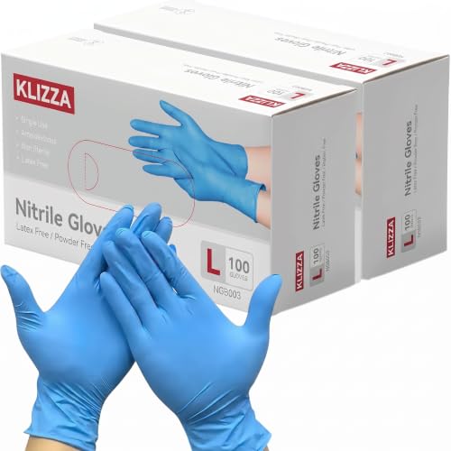 Nitrile Exam Gloves, 5 mil Chemical Resistant Latex & Powder Free, Disposable Food Safe Glove, Blue, S/M/L/XL, Box/100 - size: Large
