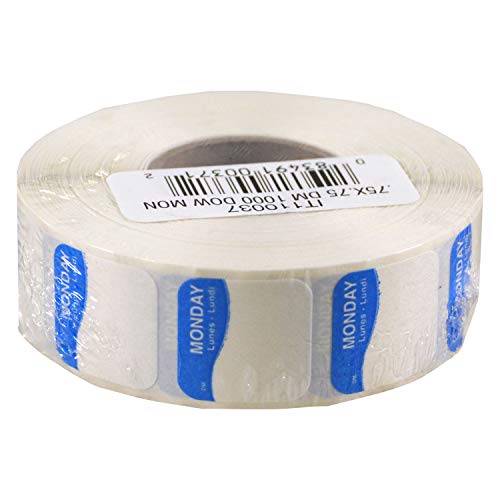 DayMark Day of the Week Dissolvable Label, Monday, 3/4" x 3/4", Blue (Roll of 1000) - size: Monday